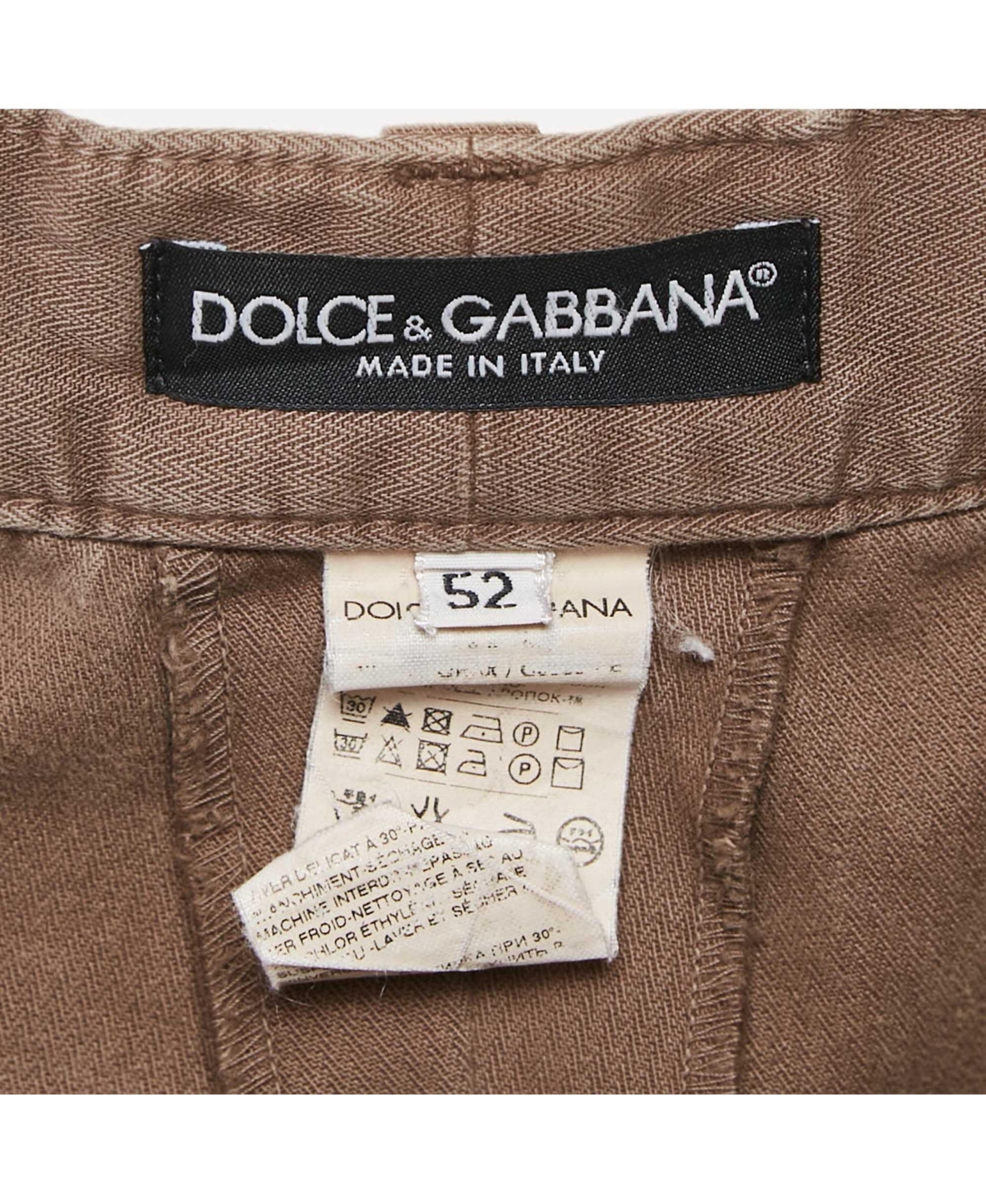 Pre-Owned Dolce & Gabbana Men's Brown Herringbone Cotton Pants