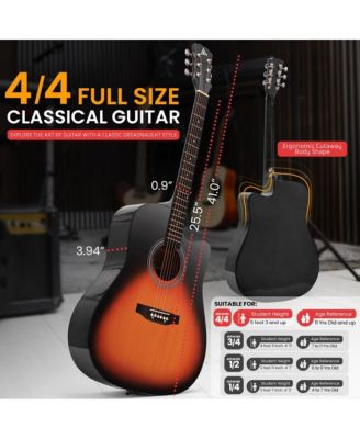 41" Full-Size Acoustic Guitar Kit, Cutaway Body with Digital Tuner, and Accessory Kit, (Sunburst Teardrop