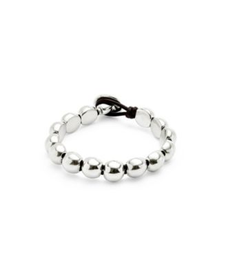 UNOde50 - Silver-Tone Pebble Bracelet with Leather Tie