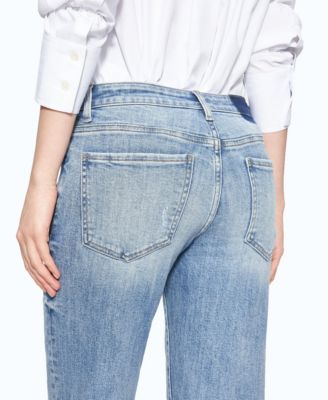 Women's Mid-Rise Straight Cuffed Distressed Jeans