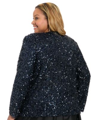 Plus Size Sequined V-Neck Jacket