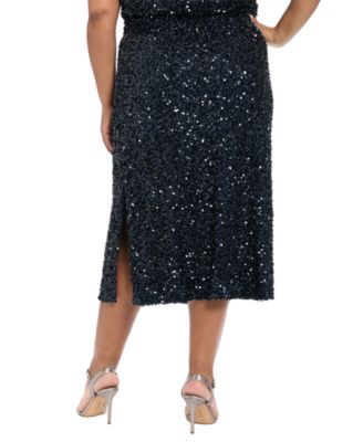 Plus Size Side Slit Sequin Detail Midi Skirt