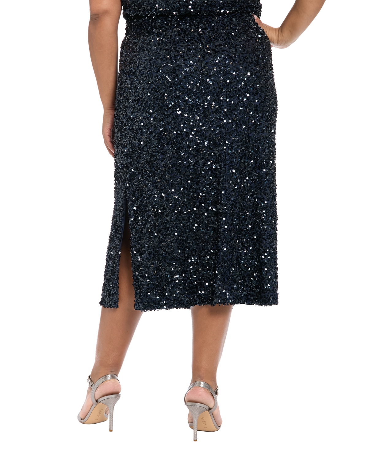Muse Plus Side Slit Sequin Detail Midi Skirt