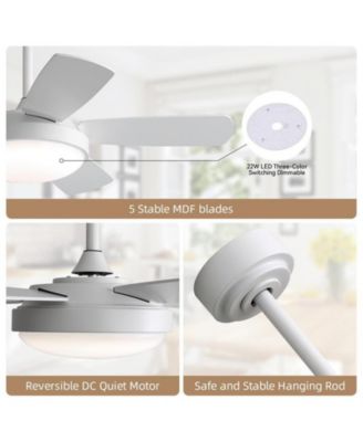 42-inch Modern White 5-Blade Ceiling Fan with Light and Remote Control