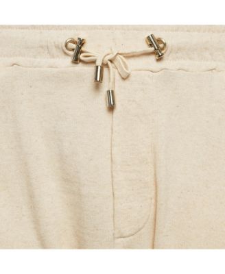 Men's Cream Cotton Paneled Knit Jogger Pants