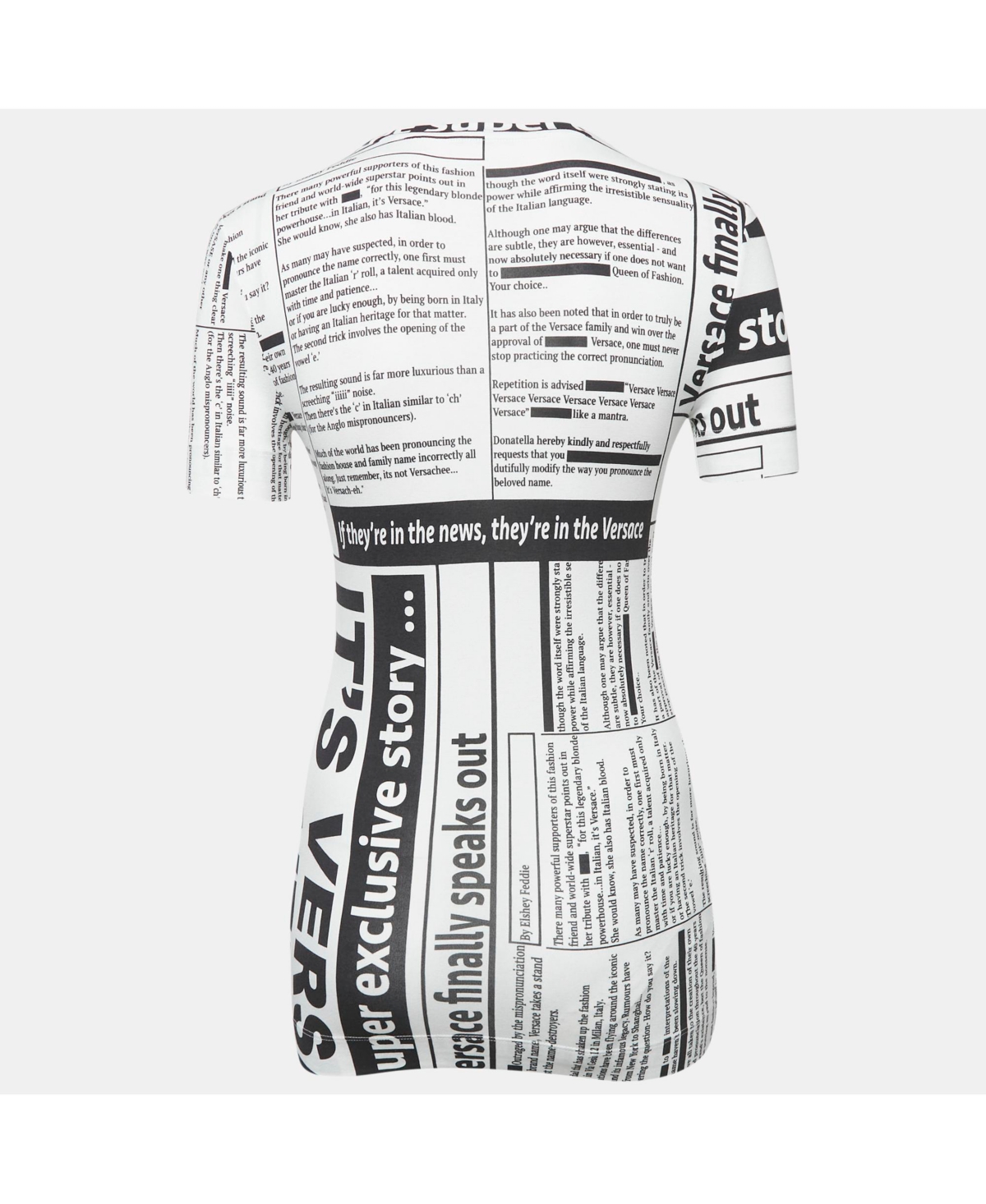 Pre-Owned Versace Women's White Newspaper Print Cotton Crew Neck T-Shirt