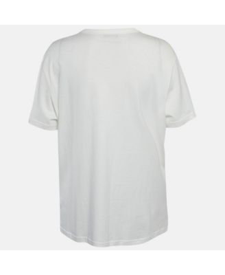 Women's White Floral Print Jersey Beaded T-Shirt