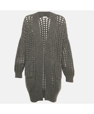 Women's Grey Sequin Open Knit Cardigan