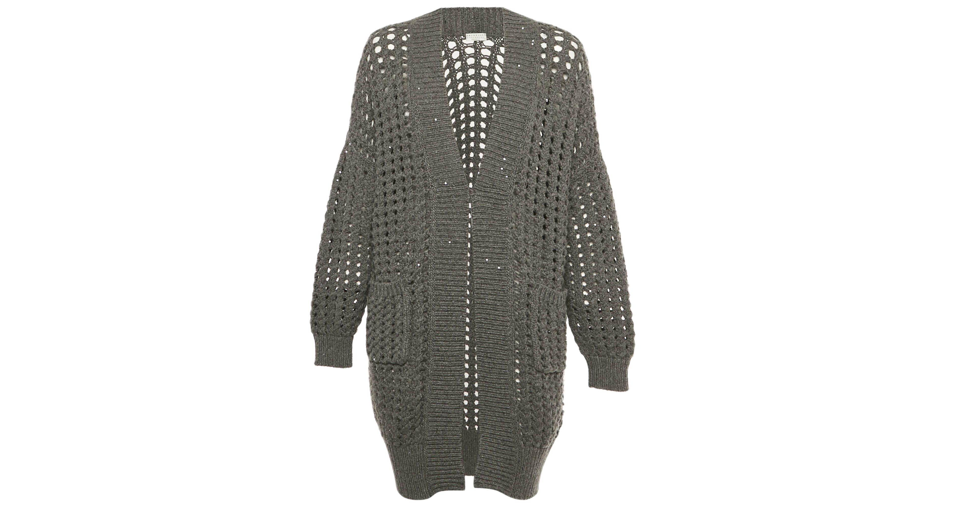 Pre-Owned Brunello Cucinelli Women's Grey Sequin Open Knit Cardigan