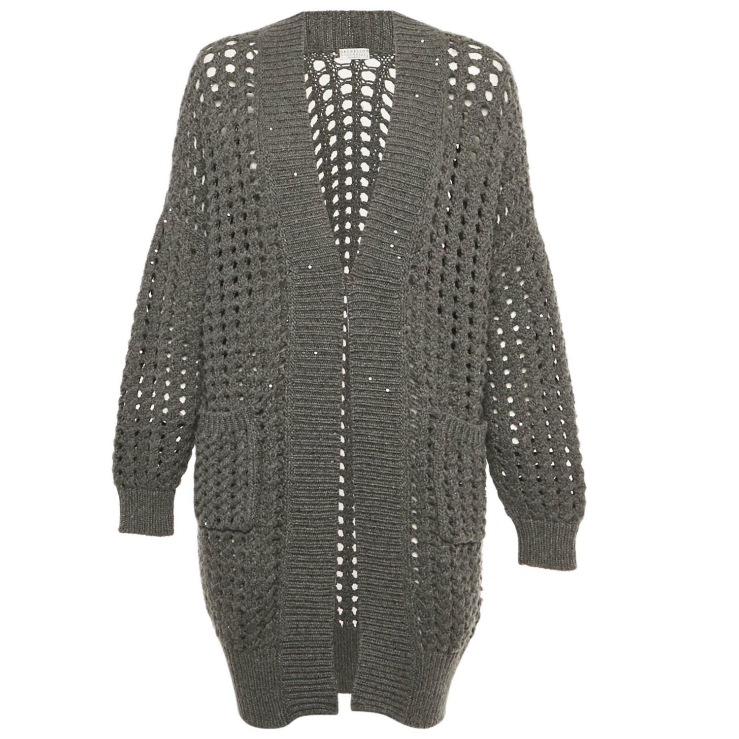 Women's Grey Sequin Open Knit Cardigan