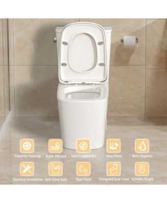 One Piece Modern Elongated Bathroom Fixture,Siphonic Jet,Comfort Chair Height,Soft-Close Seat,Glazed Surface