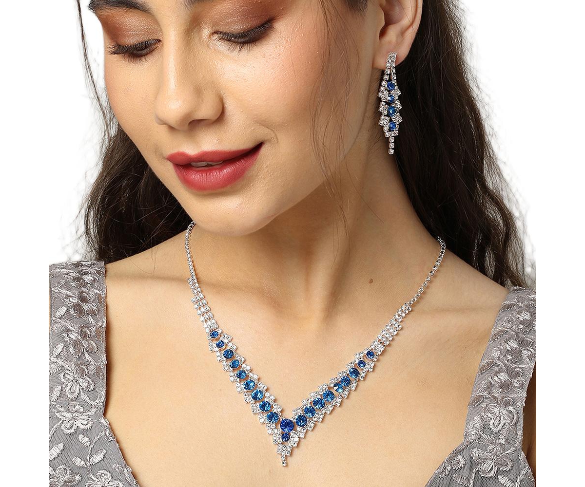 Sohi Women's Embellished Stone Necklace And Earrings ()