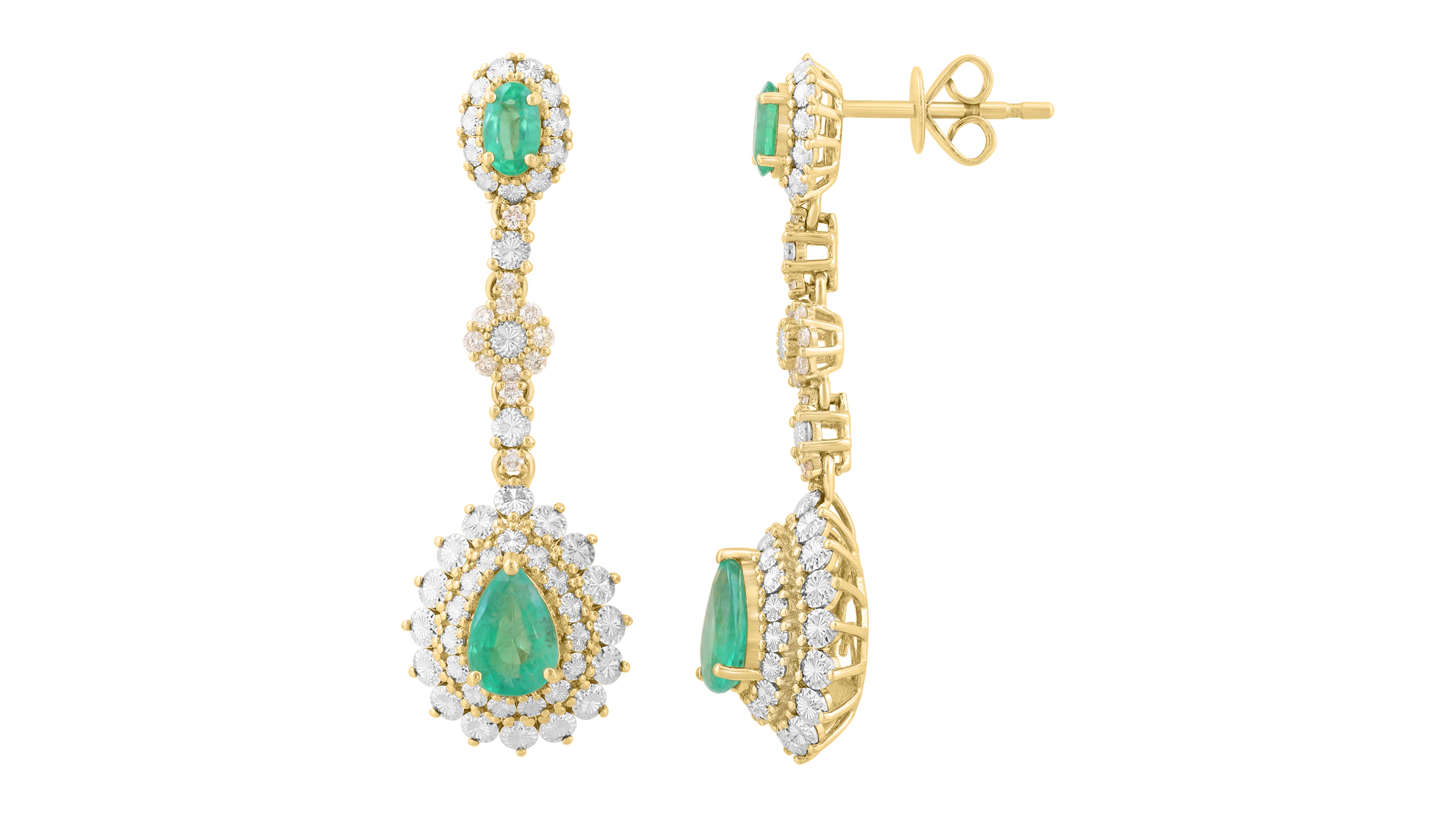 Effy Collection Diamond (1/5 ct. t.w.) & Emerald (1-5/8 ct. t.w.) Drop Earrings in 14k Two-Toned Gold