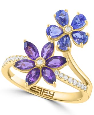 Diamond (1/8 ct. t.w.), Amethyst (7/8 ct. t.w.) Tanzanite (1-1/20 ct. t.w.) Ring in 14k Yellow Gold