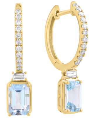 EFFY Collection - Diamond (1/4 ct. t.w.) & Aquamarine (7/8 ct. t.w.) Drop Earrings in 14K Yellow Gold
