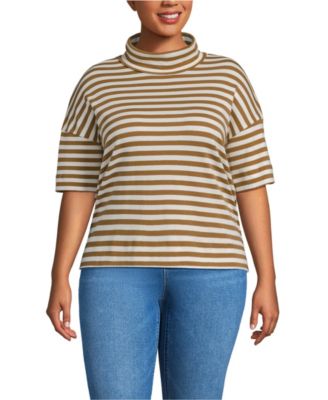 Plus Size Elbow Sleeve Supima Cotton Relaxed Turtleneck