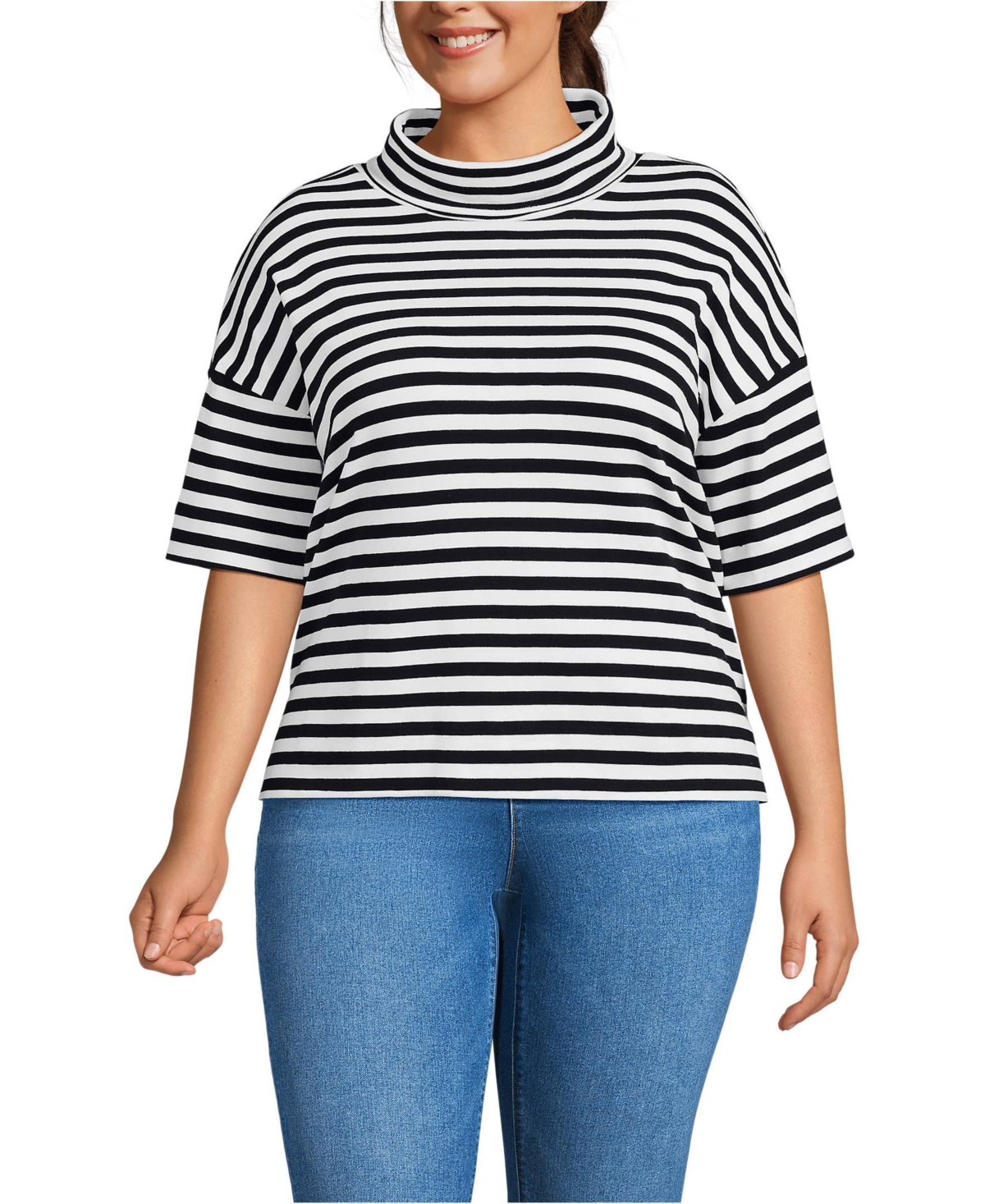 Lands' End Plus Elbow Sleeve Supima Cotton Relaxed Turtleneck