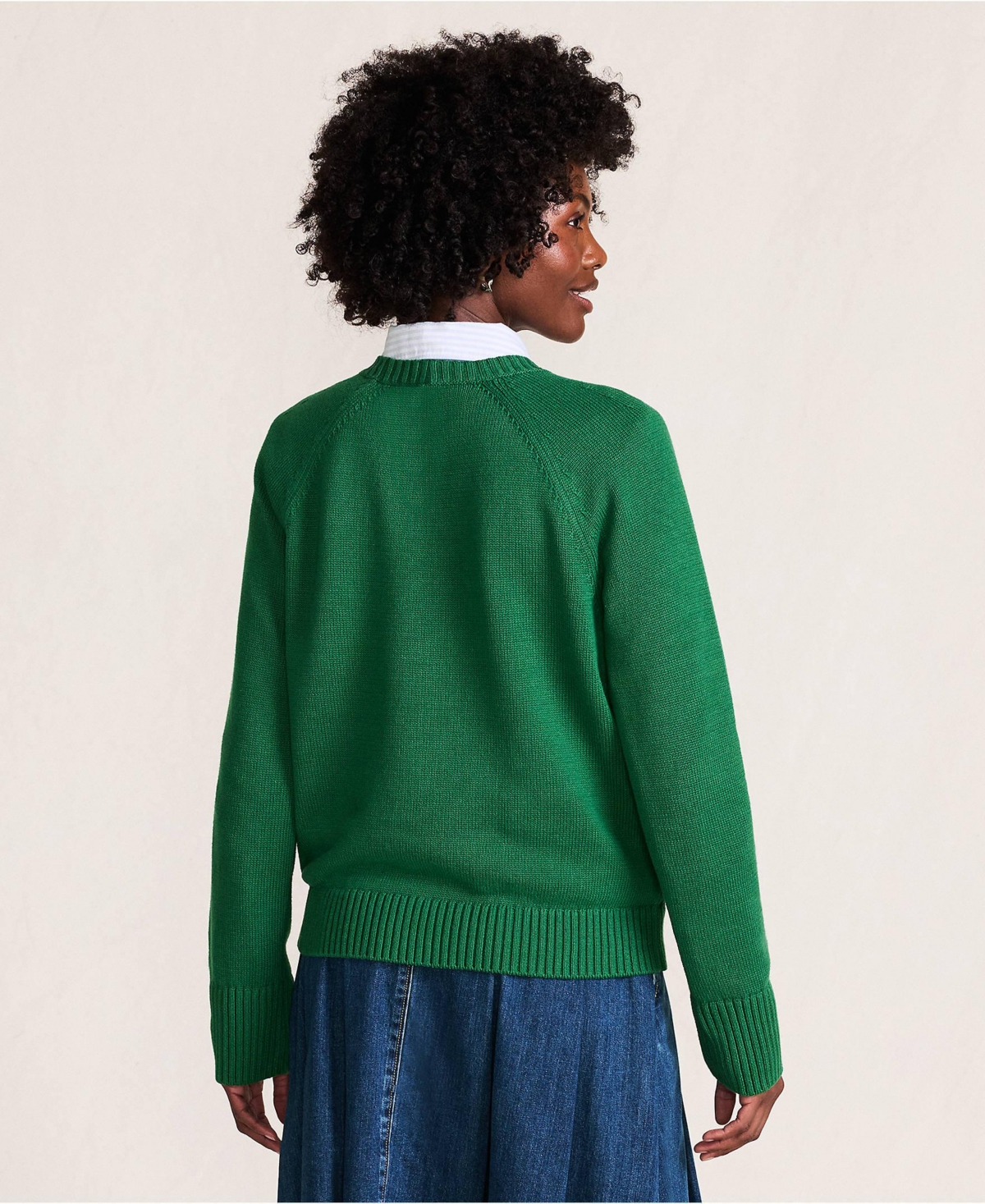 Lands' End Women's Drifter Embroidered Raglan Crew Neck Sweater