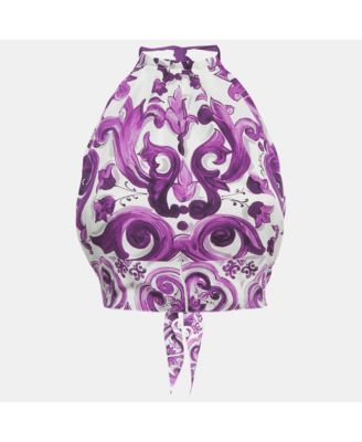 Women's Majolica Print Silk Halter Neck Top