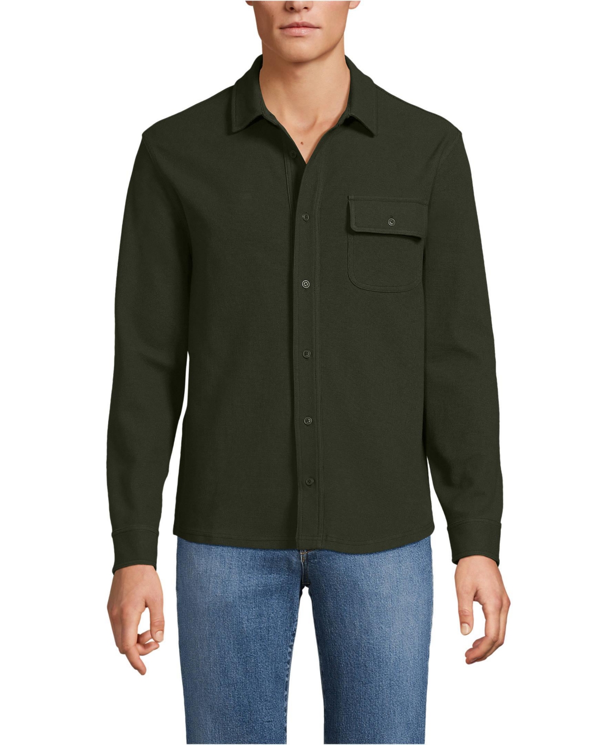 Lands' End Men's Long Sleeve Knit Workwear Waffle Shirt