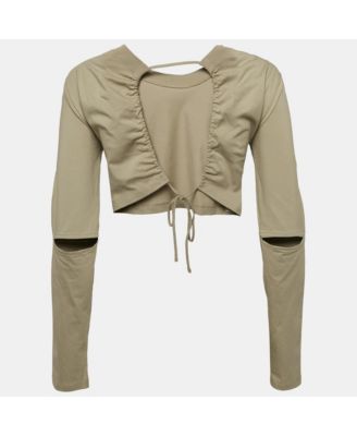 Women's Sage Green Cotton Open Back Crop T-Shirt