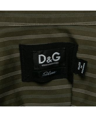 Men's Pre-Owned D&g Khaki Green Striped Cotton Slim Fit Shirt