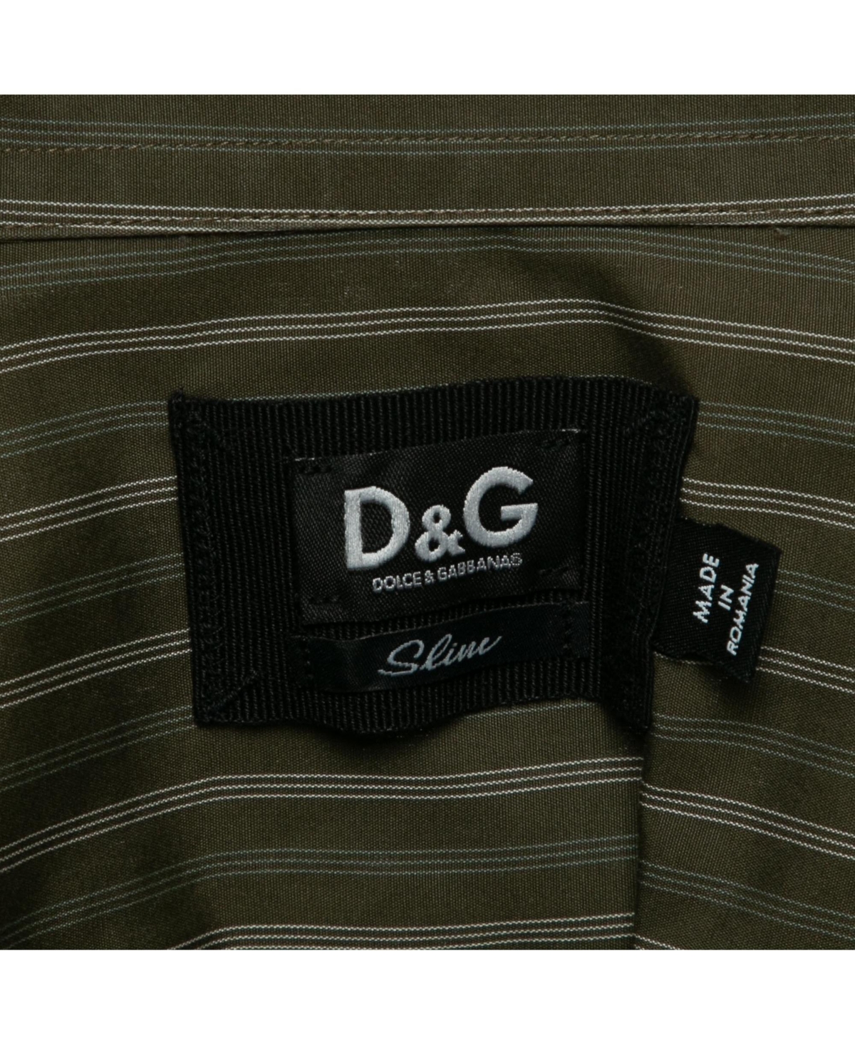 Pre-Owned Dolce & Gabbana Men's Pre-Owned D&g Khaki Green Striped Cotton Slim Fit Shirt