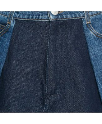 Women's Blue Denim Dual Tone Pleated Mini Skirt