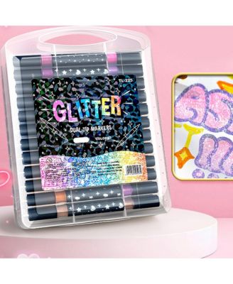 Glitter Markers, 12 Sticks Dual-Tip Shimmer Pens, Vibrant Sparkling Ink for DIY Projects and Various Handmade Paintings