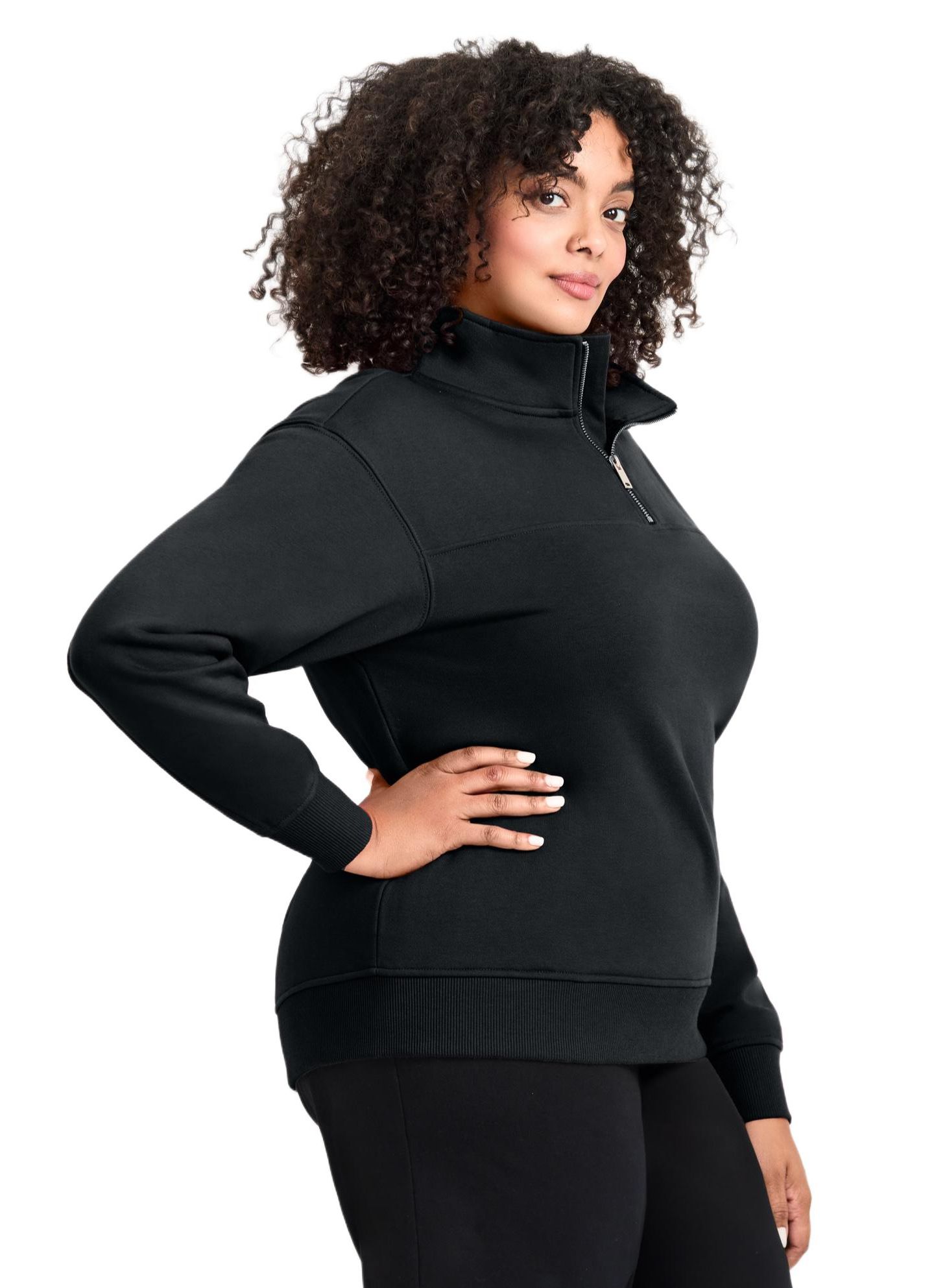 Женский топ AVENUE Plus Size Piper Half-Zip Sweat Top, цвет: Чёрный — фото 3