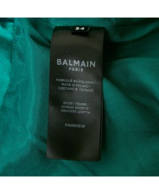 Women's Green Tweed Button Detail High Rise Shorts