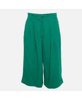 Women's Green Crepe Pleated Shorts