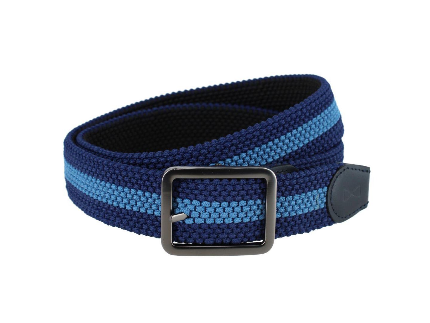 Мужской ремень TRAFALGAR Big & Tall Arturo Black and Blue Striped Reversible Braided Belt, цвет: Чёрный / Синий — фото 1
