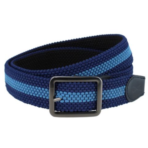 Мужской ремень TRAFALGAR Big & Tall Arturo Black and Blue Striped Reversible Braided Belt, цвет: Чёрный / Синий