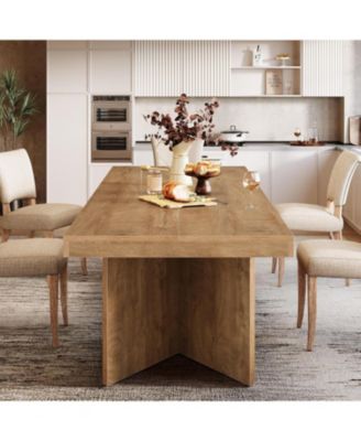 Dining Table for 4-6, Farmhouse Kitchen Table with Heavy Duty Pedestal, Rectangular Wooden Dinner Furniture