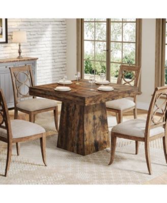 Square Dining Table for 4, 31.5-Inch Small Kitchen Table with Sturdy Pedestal Base, Farmhouse Dinner Table