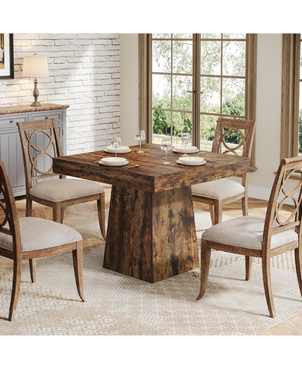 Tribesigns Square Dining Table for 4, 31.5-Inch Small Kitchen Table with Sturdy Pedestal Base, Farmhouse Dinner Table