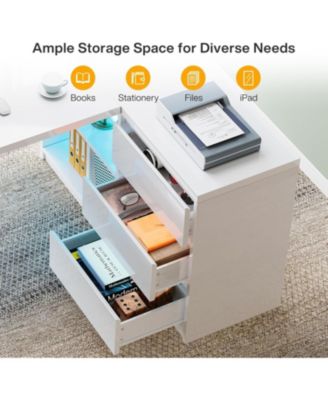 White L-Shaped Computer Desk with 3 Drawers, 55-Inch Modern Gloss Corner Home Office Executive Desk