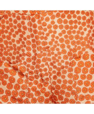 Women's Orange Ditsy Floral Print Silk Trousers