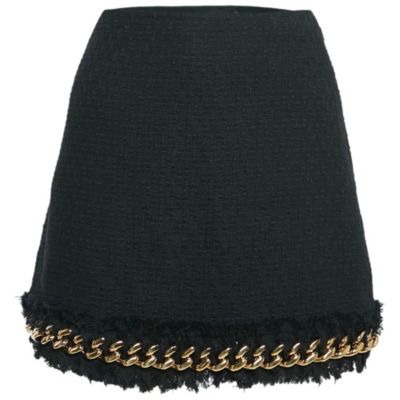 Women's Black Tweed Chain Insert Mini Skirt