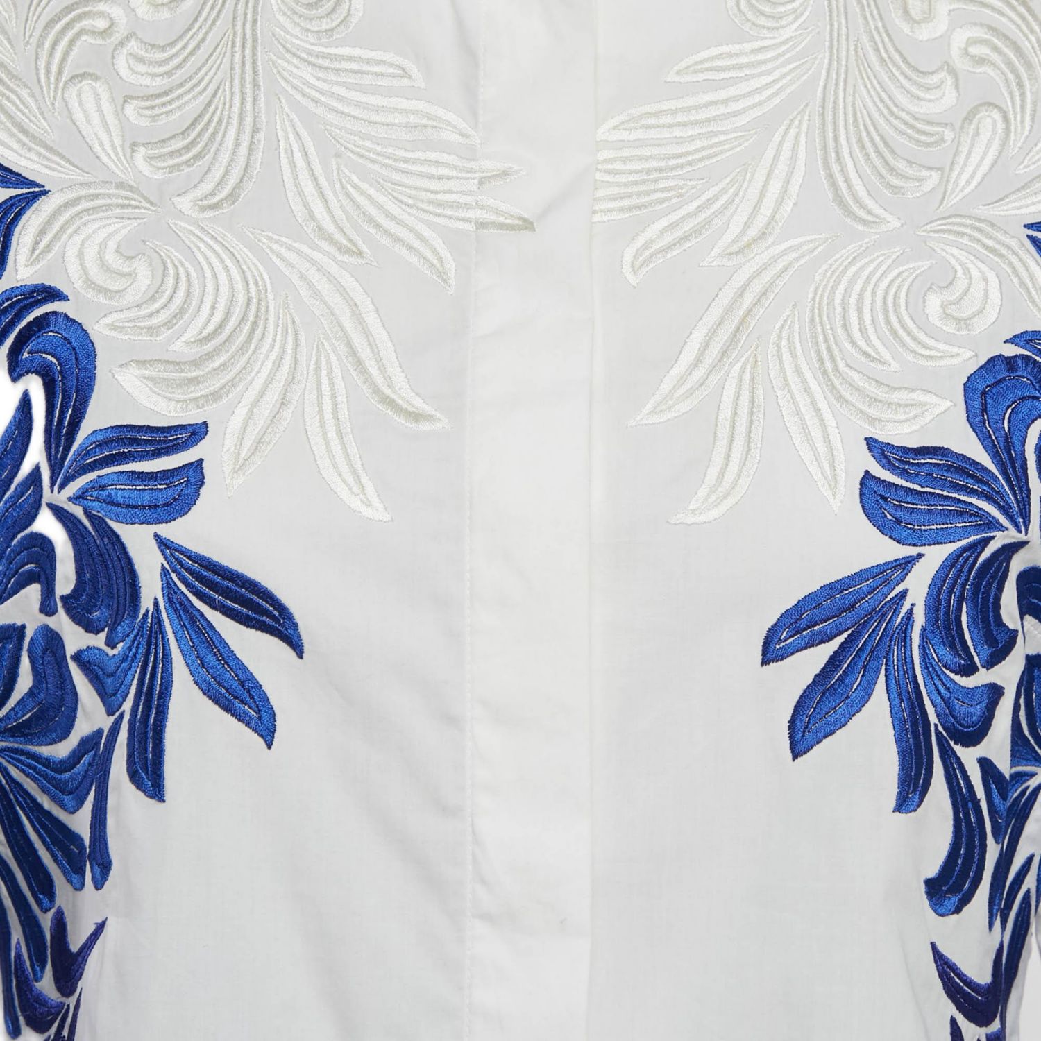 Women's White/blue Embroidered Cotton Long Sleeve Shirt