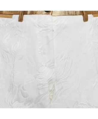 Women's White Floral Jacquard Contrast Trimmed Trousers