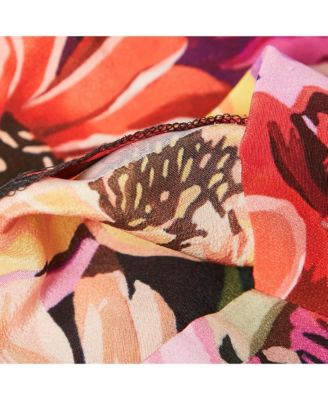 Women's Red Floral Print Silk Tie-Up Trousers