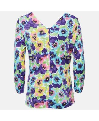 Women's Multicolor Floral Jersey V-Neck Long Sleeve Top