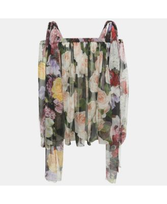 Women's Sheer Floral Print Silk Tie Up Blouse