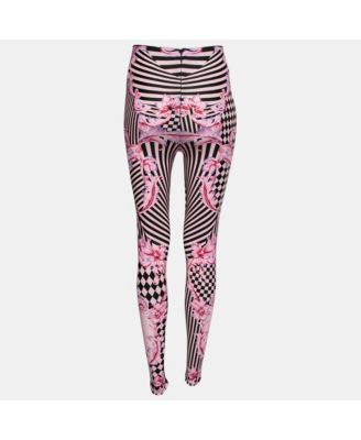 Women's Pink Stretch Knit Striped & Baroque Print Leggings