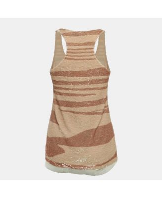Women's Beige Striped Sequin Tank Top