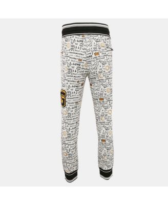 Women's White Graffiti Print Jersey Cotton Knit Joggers