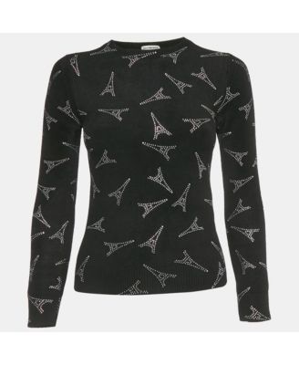 Women's Black Eiffel Tower Crystal Fleece Pullover