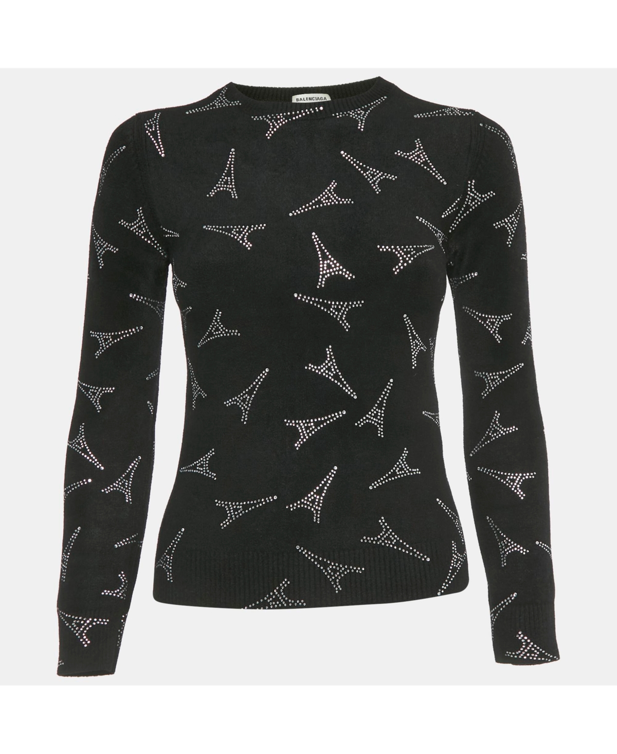 Pre-Owned Balenciaga Women's Black Eiffel Tower Crystal Fleece Pullover